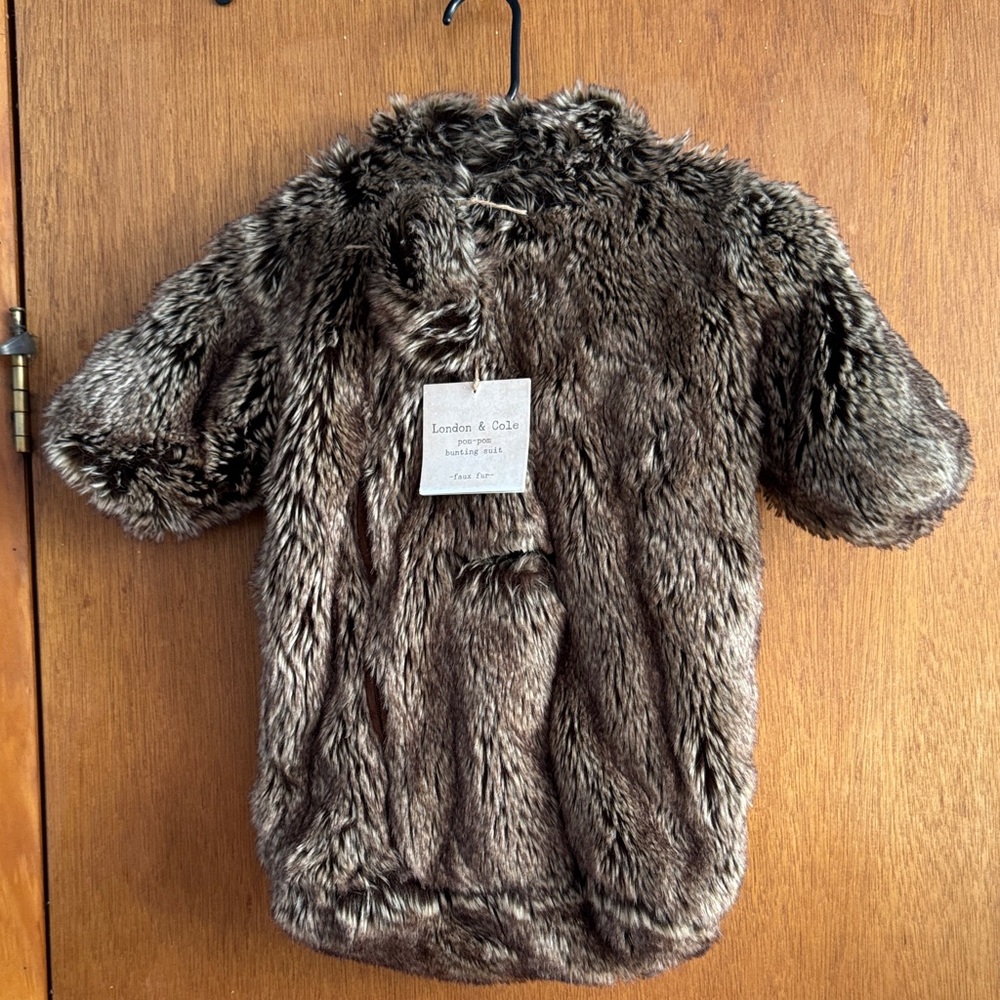 London & Cole Brown Faux Fur Pom-Pom bunting suit. Sz 0-6months